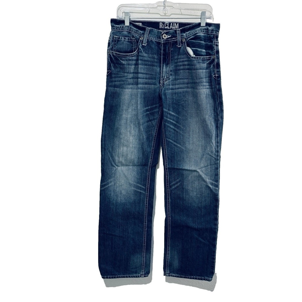 Reclaim Regular Straight Leg Blue Jeans Mens 32W x 32L Faded Whiskering